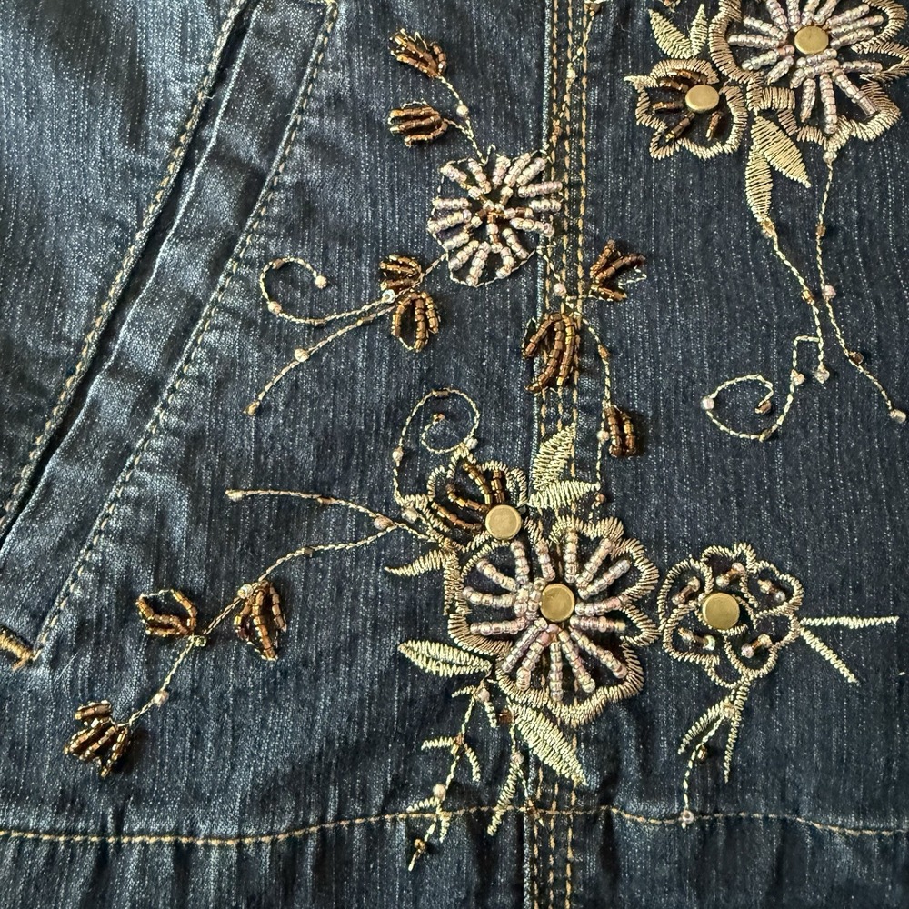 AVENUE JEANS Beaded Embroidered Denim Jacket 1X 18/20 Blue Button Front 4 Pocket - Picture 10 of 11